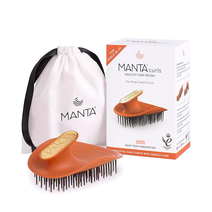Manta Curls Anti-Breakage Hairbrush – Detangling Brush for Curly & Afro Hair, Gentle Wet & Dry Hairbrush for Women, Orange