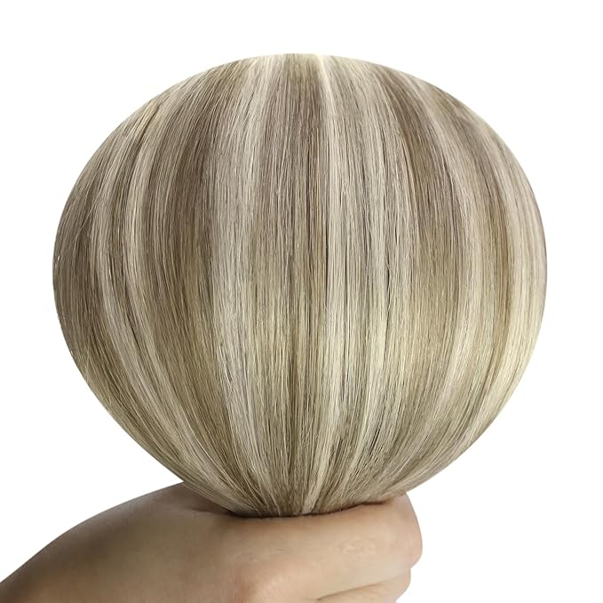 YoungSee Human Hair Sew in Extensions Highlight Straight Hair Extensions Weft Light Brown with Blonde Highlight Sew in Hair Extensions Real Human Hair for Women 18In 100G