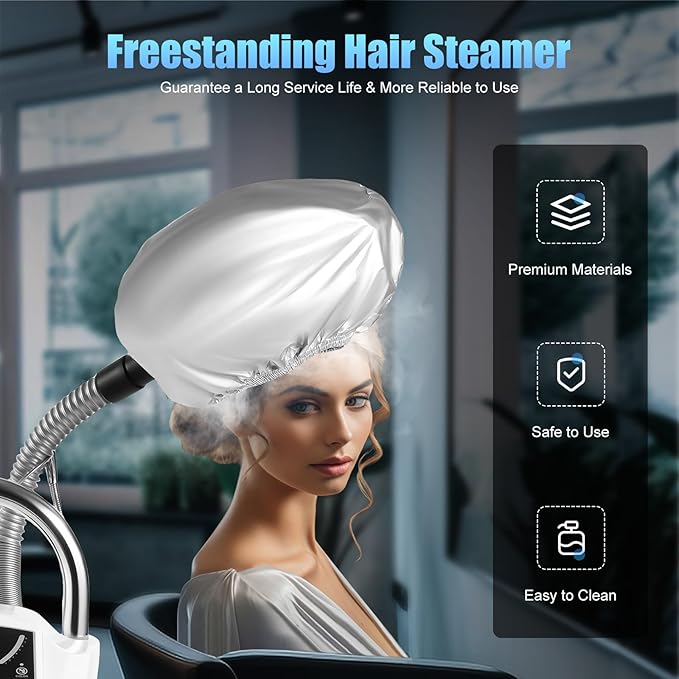 Standing Hair Steamer for Deep Conditioning, 7 in 1 Nano Ionic Steam Therapy, Pro Hair Care SPA Treatment w/Steam Caps, 8-Temp Adjustable for Hair Treatment, Coloring, Scalp Care - Salon & Home Use