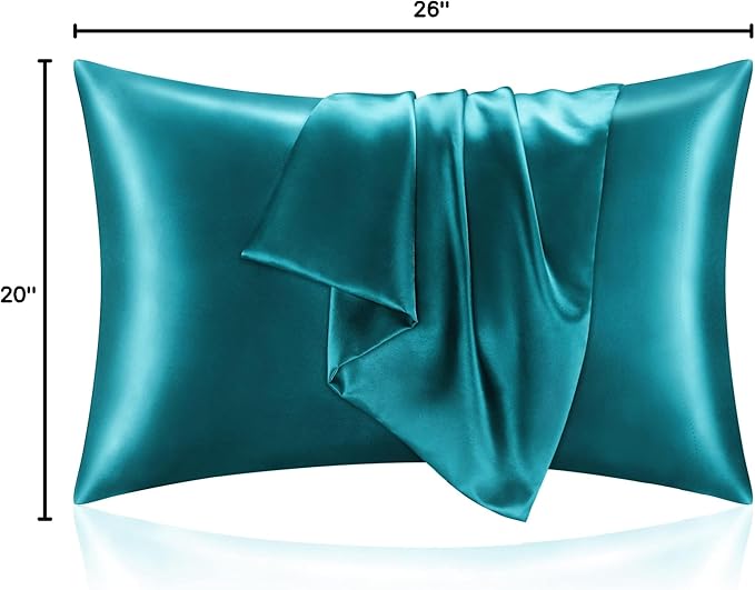 BEDELITE Satin Pillowcase for Hair and Skin, Super Soft and Cooling Similar to Silk Pillow Cases 2 Pack with Envelope Closure, Gift for Women Men(20"x26" Standard Size, Teal)