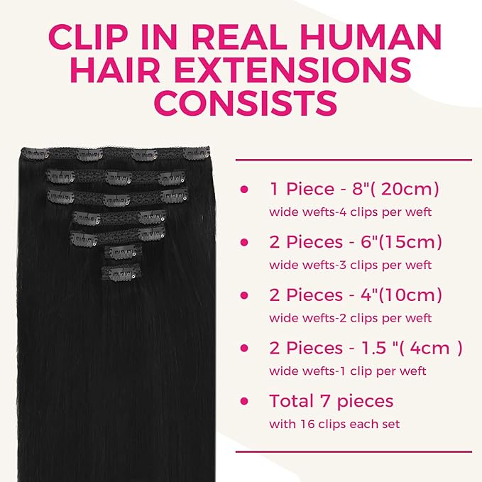 Lashey Hair Extensions Real Human Hair, 7pcs 120g #1 Jet Black 22 Inch, Long Straight Clip in Hair Extensions Real Human Hair Extensions Remy Human Hair for Black Women