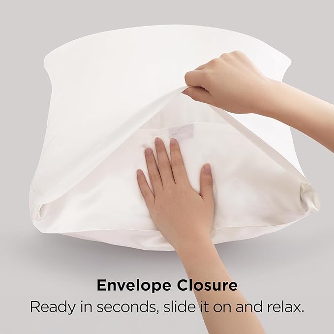 Bedsure Satin Pillowcase 2 Pack Similar to Silk Pillow Cases Standard Size, Pillow Case for Sleeping Women with Envelope Closure, Gifts for Women Men, Ivory, 20x26 Inches, 2pcs