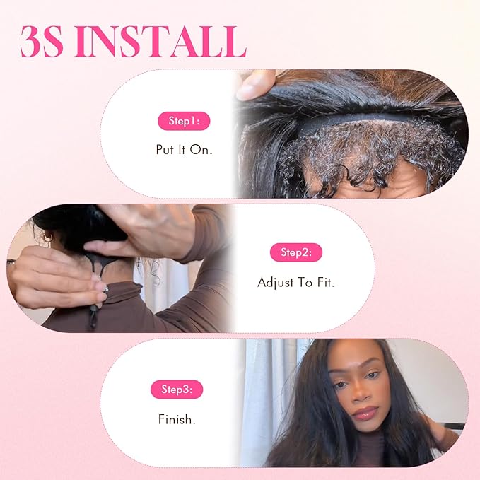 WOWANGEL Kinky Curly Half Wig Human Hair 180% Density Flexi-Fit Invisi 3 in 1 Wigs Flip Drawstring Wig Glueless Wear and Go Headband Wig 100% Human Hair for Women, Natural Black, 20 Inch