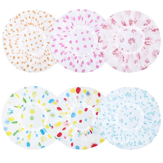 Pengxiaomei 6 Pcs Shower Cap, Hair Cap Reusable Waterproof Shower Caps for Women Men Kids