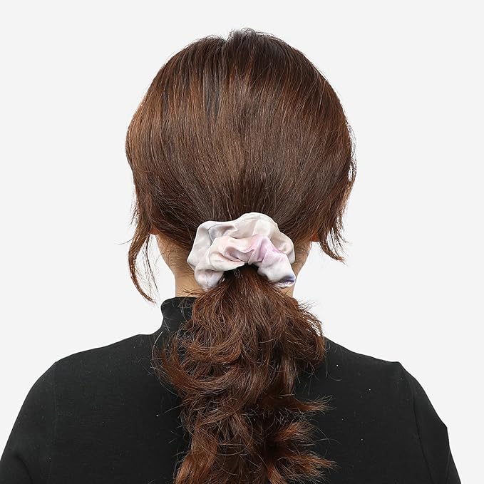 LILYSILK Silk Charmeuse Scrunchy -Ponytail Holder -Scrunchies For Hair Sleep Cute- Tie Dye Silk Scrunchies For Women Soft Hair Care (Pink-Purple Watercolor)