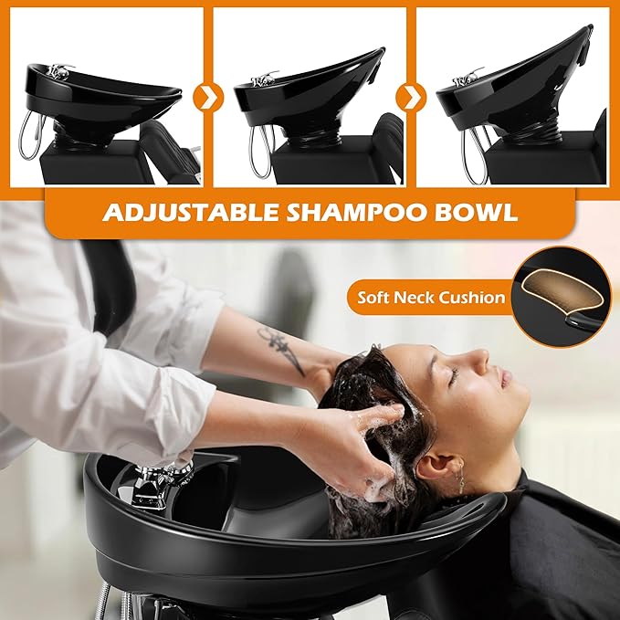 Shampoo Bowl Chair for Salon, Backwash Station Shampoo Sink with Tilting Ceramic Bowl Professional Salon Beauty Spa Barbershop Equipment