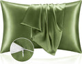 BEDELITE Satin Pillowcase with Zipper, Cedar Green King Size Pillow Cases Set of 2, Super Soft and Cooling Similar to Silk Pillow Cases, Gift for Women Men(20x36 Inches)