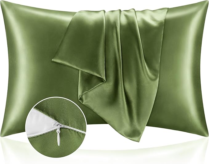 BEDELITE Satin Pillowcase with Zipper, Cedar Green King Size Pillow Cases Set of 2, Super Soft and Cooling Similar to Silk Pillow Cases, Gift for Women Men(20x40 Inches)