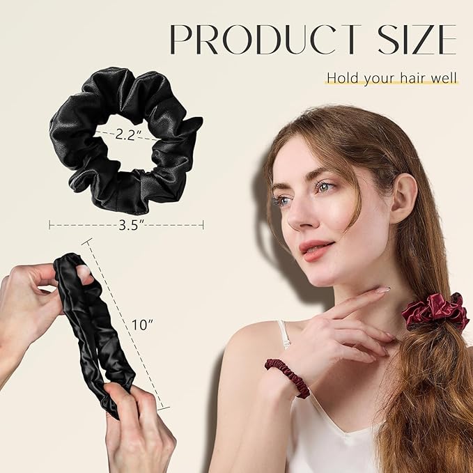 ZIMASILK 100% Mulberry Silk Hair Scrunchies – 19 Momme Elastic Silk Hair Ties for Women & Girls, Gentle No-Tug (3 Pack, Burgundy, Black, Royal Blue)
