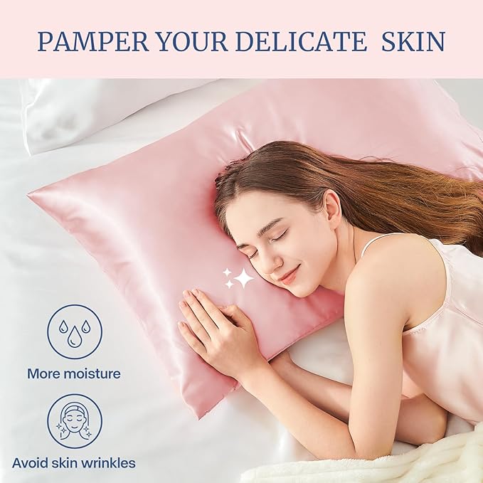 BEDELITE Satin Pillowcase for Hair and Skin, Super Soft and Cooling Similar to Silk Pillow Cases 2 Pack with Envelope Closure, Gift for Women Men(20"x30" Queen Size, Pink)