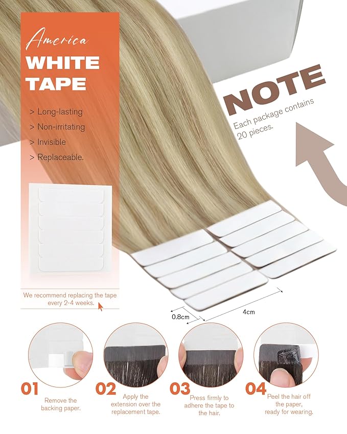 Sunny Hair Tape in Hair Extensions Real Human Hair Invisible Remy Hair Extensions Tape ins for Women Dark Blonde Highlights Light Blonde 20 inch 20Pcs 50G
