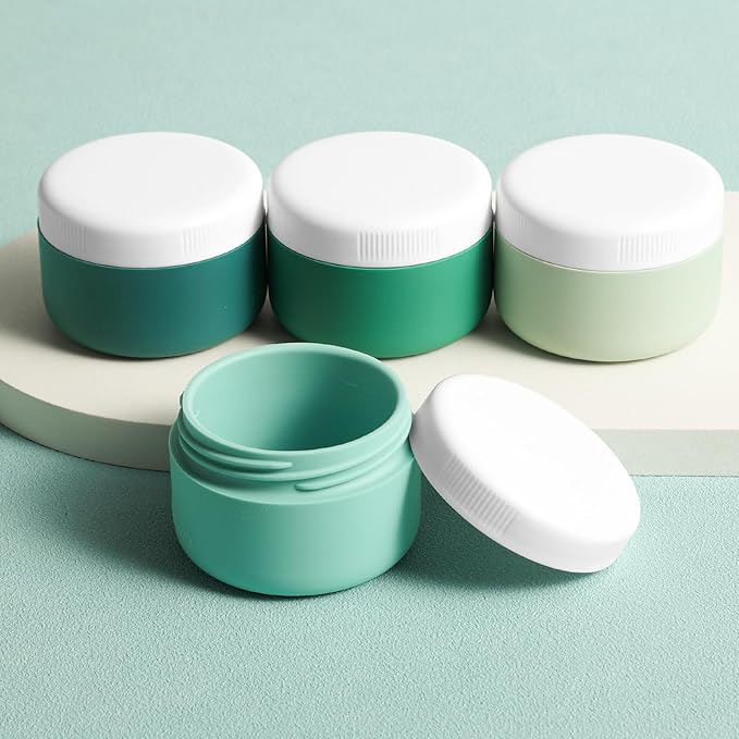 Travel Containers for Toiletries, Silicone Cream Jars BPA-Free, Leak-proof 2oz Travel Size Containers, Portable Size Silicone Jars with Lid for Cosmetic Face Hand Body Cream (4 Pack)