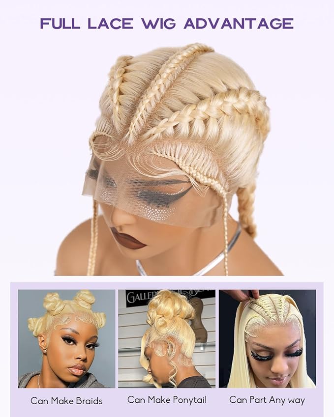 Real Full Lace Human Hair Wigs 613 Lace Front Wig Human Hair 180 Density Body Wave HD Full Lace Blonde Wig Plucked Bleached Knots Breathable Full Scalp Wig for Women 18Inch