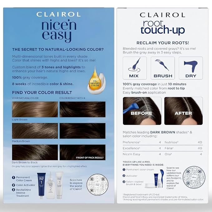 Clairol Nice'n Easy Permanent Hair Dye, Dark Brown, Pack of 5 (4 Pack + Root Touch-Up 2 Pack)