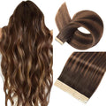 Dark Brown to Chestnut Brown Tape in Hair Extensions Human Hair,14 Inch Human Hair Tape in Extensions 20Pcs Tape Ins Human Hair Extensions for Women Seamless Tape in Hair Extensions Real Human Hair