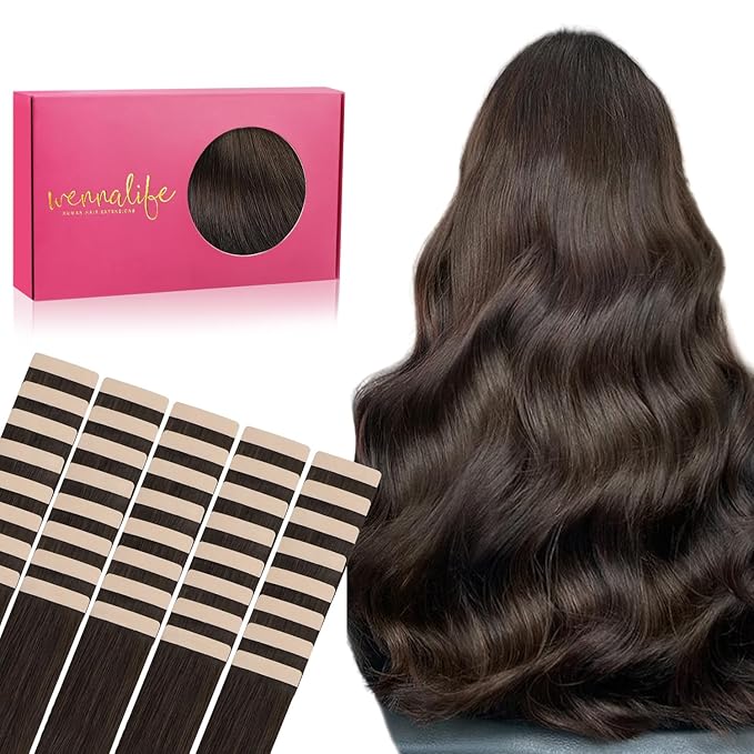 WENNALIFE Tape in Hair Extensions Human Hair, 40pcs 100g 14 inch Light Dark Brown Hair Extensions Real Human Hair Straight Tape in Extensions Invisible