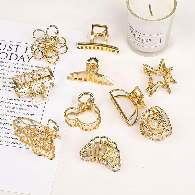 Gold Hair Clips for Women, 10 Pcs Small Gold Claw Clips for Women and Girls, Mini Metal Hair Accessories