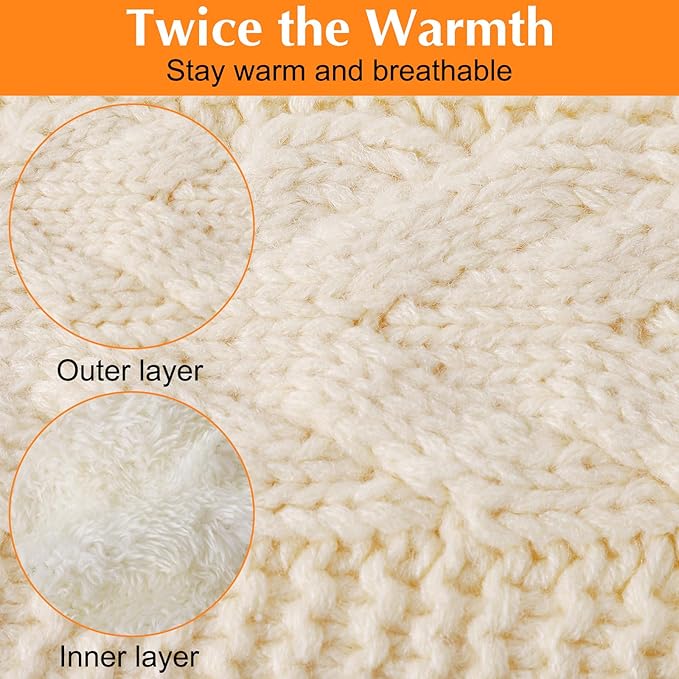 2Pcs Winter Headbands for Women, Soft Fuzzy Fleece Lined Ear Muffs for Winter Women, Cable Knit Ear Warmer Headband Christmas Stocking Stuffers Gifts
