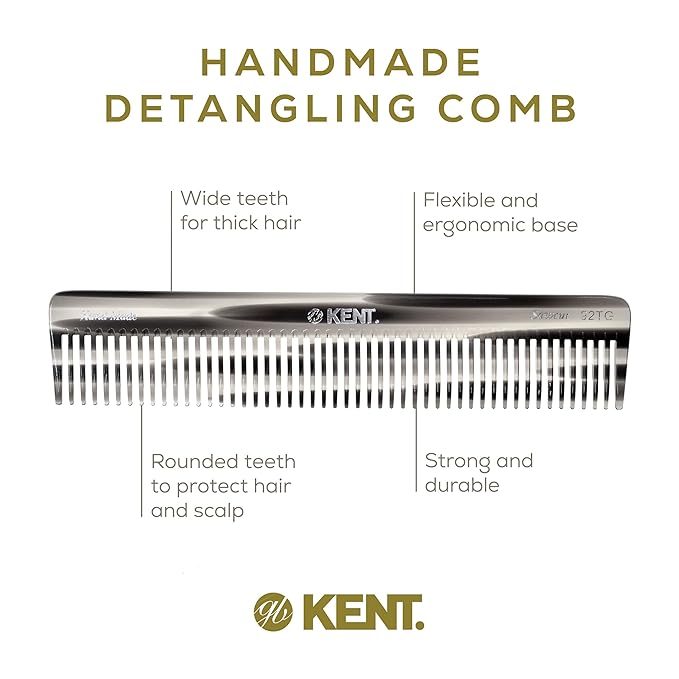 Kent 92T Black Graphite Wide Tooth Women’s Detangler Comb for Curly, Wavy, and Thick Hair – Ideal for Use on Wet Hair – Gentle, Shower Comb for – Anti-Static, Smooth - Styling Tool by Kent