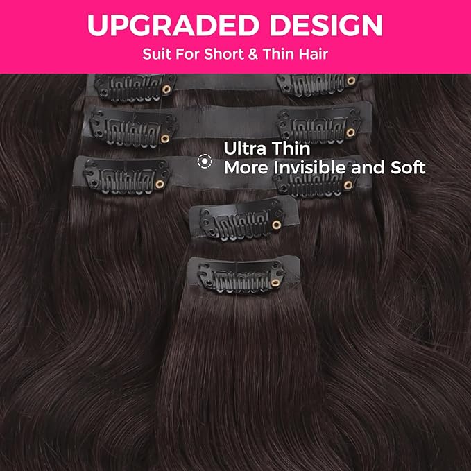 Lashey Seamless Clip in Hair Extensions Human Hair 150g 9pcs 22 Inch Body Wave #2 Dark Brown Clip in for Women PU Weft Hair Extensions