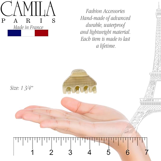 Camila Paris CP3195 French Hair Clip for Women, Small, Gold 2 inches Girls Hair Claw Clips Jaw Fashion Durable and Styling Hair Accessories for Women, Strong Hold No Slip Grip, Made in France