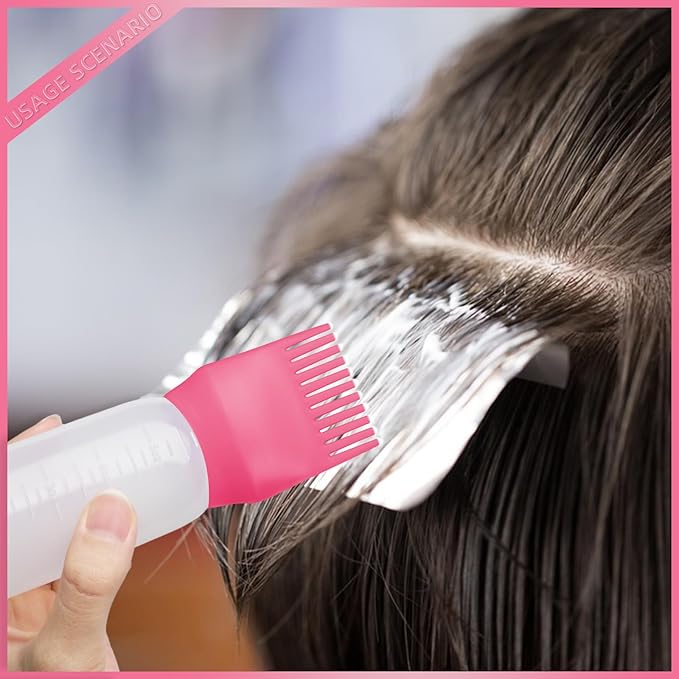 BLAAROOM Root Comb Applicator Bottle 6 Ounce, 2 Pack Hair Oil Applicator with Root Comb Brush - Dark Pink