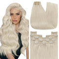 YoungSee Clip in Human Hair Extension Platinum Blonde Dyeable Human Hair Clip in Extensions White Blonde Clip ins Extension Real Human Hair Straight Add Volume 7Pcs 120G 14In