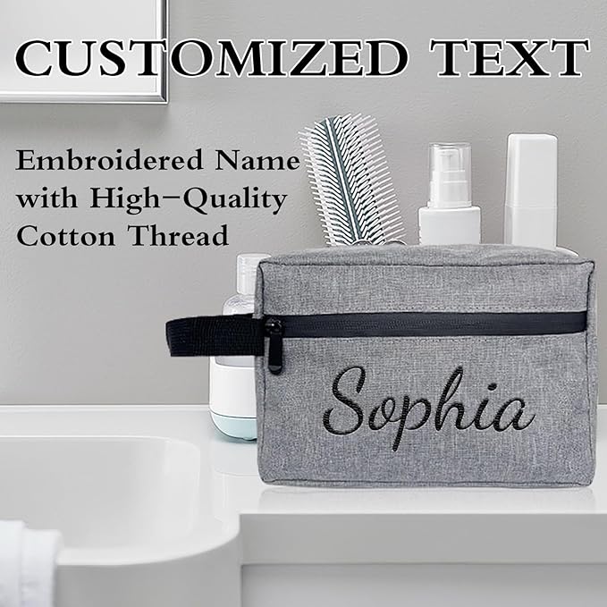 Personalized Toiletry Bag for Men, Embroidered Name Mens Toiletry Travel Bag, Waterproof Canvas Shaving Bag with Large Capacity, Custom Men Hanging Toiletries Bag for Traveling (Khaki)