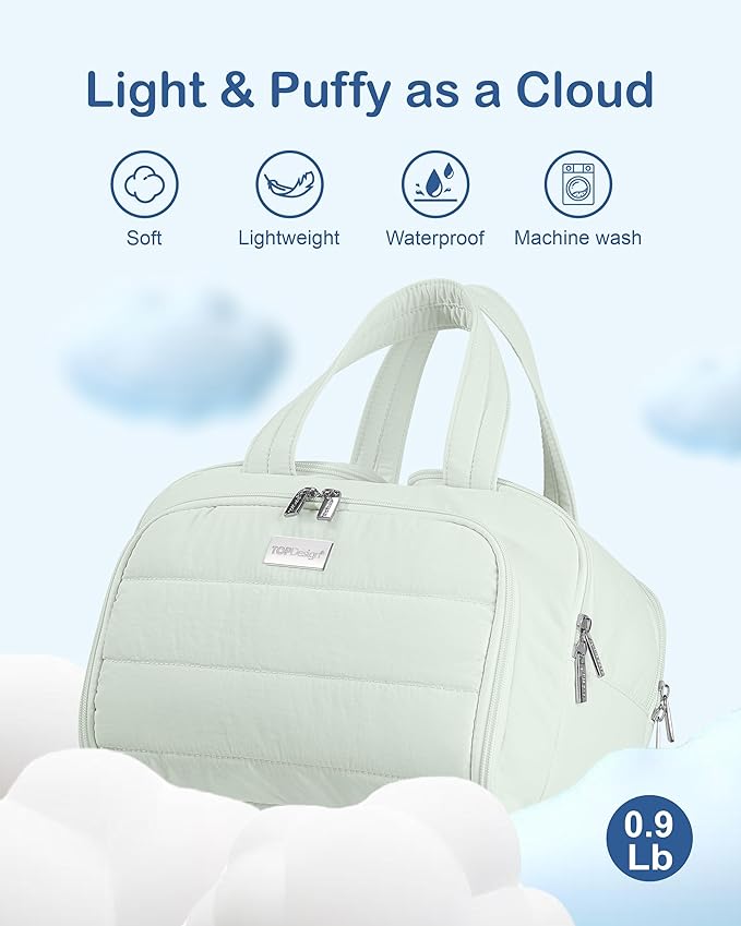 TOPDesign Travel Toiletry Bag for Women, Puffer Large Toiletry Bag, Lightweight Cosmetic Makeup Organizer with Handle for Traveling, Accessories, Essentials, Toiletries (Serene Blue)