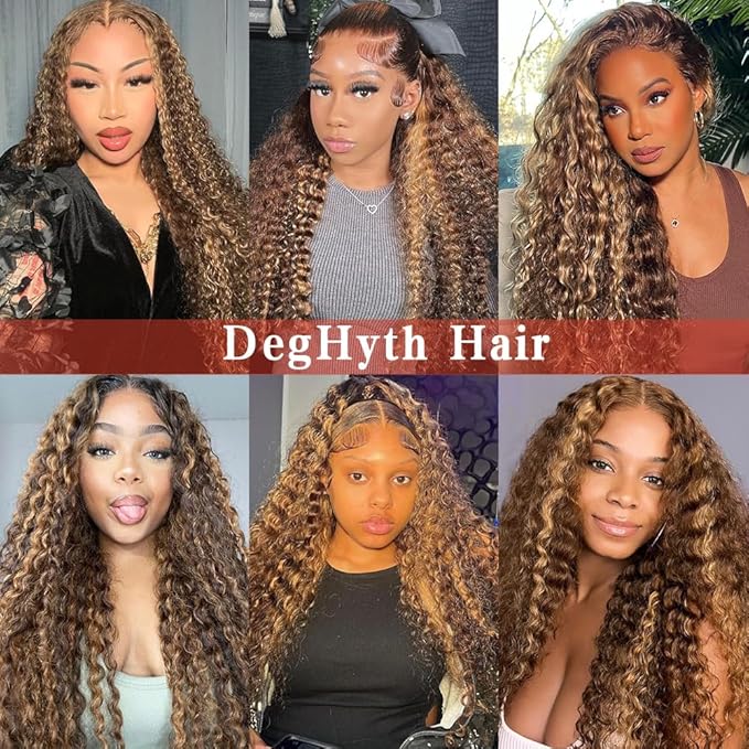 30inch Highlight Ombre Lace Front Wig Human Hair 13x6 HD Honey Blonde 4/27 Deep Wave Lace Front Wigs Human Hair 200 Density Glueless Wigs Human Hair Pre Plucked