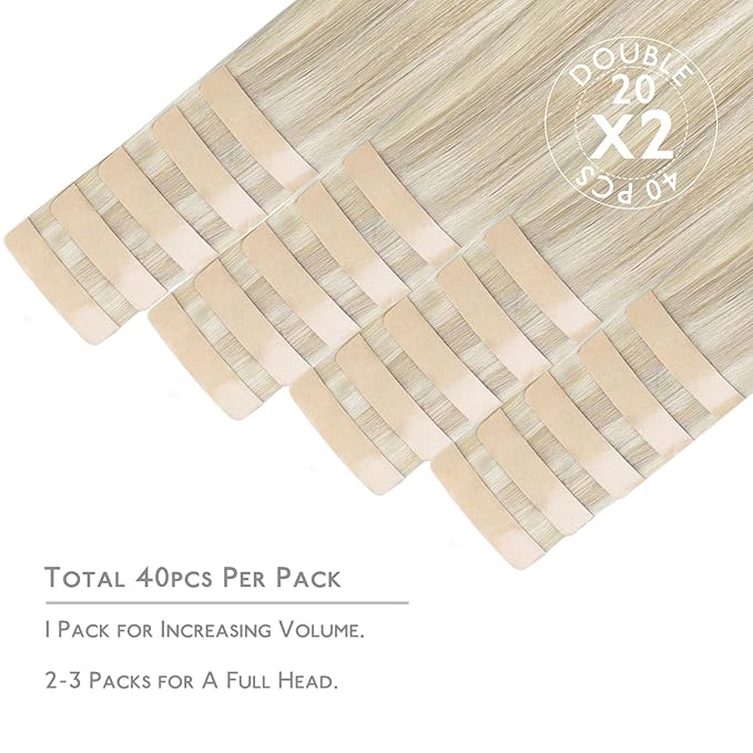 WENNALIFE Tape in Hair Extensions Human Hair, 40pcs 80g 12 inch Ash Blonde Highlighted Platinum Blonde Hair Extensions Real Human Hair Straight Tape in Extensions Invisible Human Hair Extensions