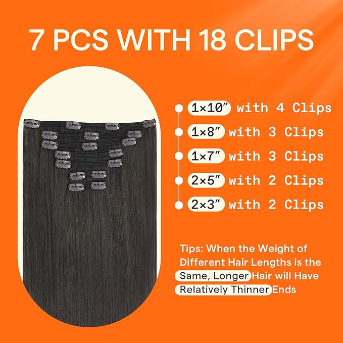 Full Shine Real Hair Extensions Brunette 22 Inch Natural Black Tea Clip ins Real Human Hair Black Women 120 G 7 Pcs