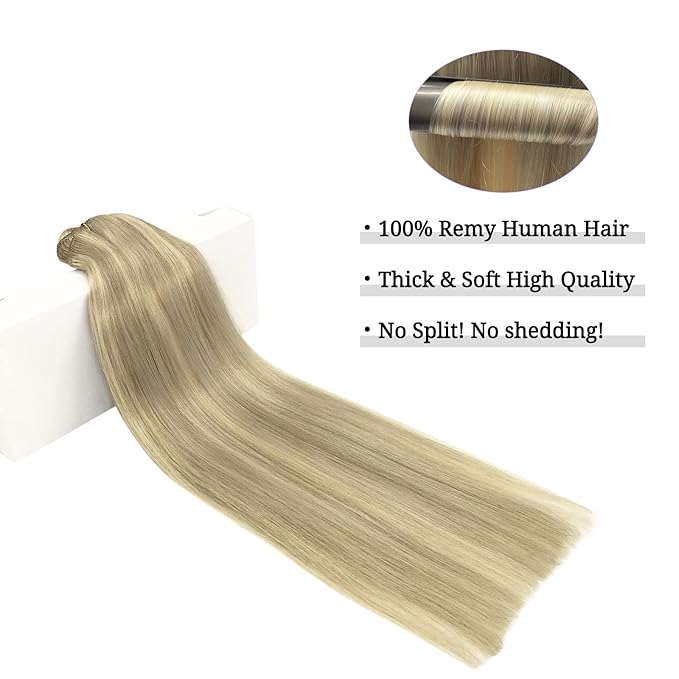 DOORES Hair Extensions Clip in Human Hair, Light Blonde Highlighted Golden Blonde 150g 9pcs 22 Inch, Clip in Hair Extensions Human Hair Extensions Human Hair Natural Straight Thick Human Hair