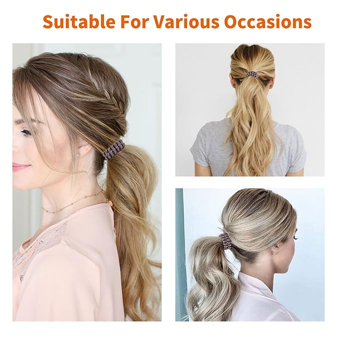 Spiral Glitter Rose Gold Plastic Hair Ties (12 Pcs) - Coil Ponytail Holders for Thick Hair, No Crease Phone Cord Hair Ties for All Types