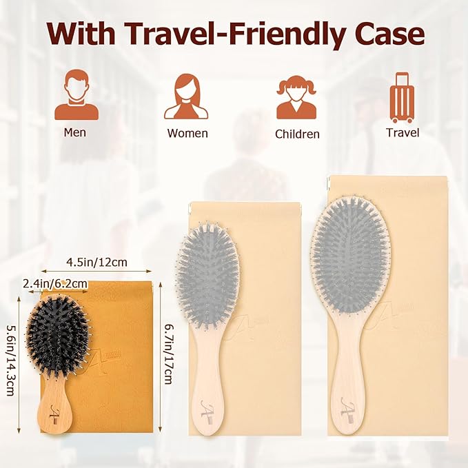 Travel Hair Brush, Mini Boar Bristle Hair Brush for Women Gift- Small Portable Compact HairBrush for Girls Kids Women Best Gift, Travel Size for Purse, Vacation, Business Trips & Outings
