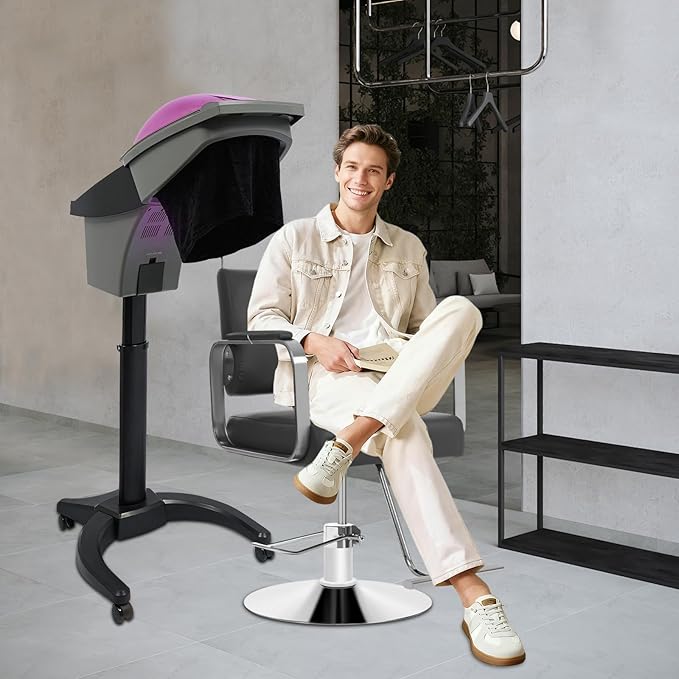 Hair Steamer, 7 Light Professional Standing Deep Conditioning Hair Steamer with Care Hood, 700W Height Adjust Ozone Household Hair Care Oil Treatment Dyeing Machine for Salons, Barbershops