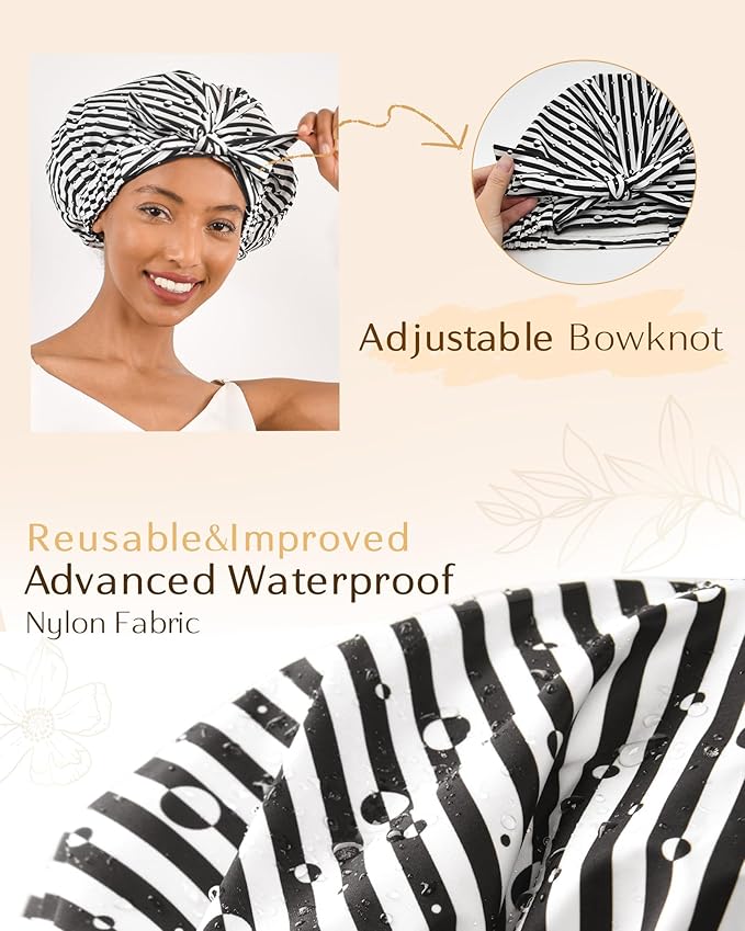 Yanibest Shower Cap for Women Reusable Waterproof, Adjustable Non-Slip Shower Hair Cap, Washable Bath Hat for Long Hair
