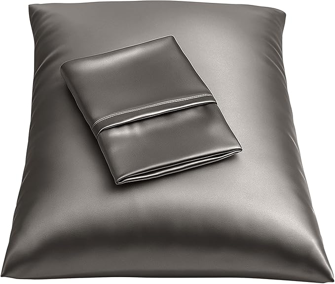 BLISSFORD Satin Pillowcase with Zipper, for Hair and Skin Care, Feels Soft and Cool Like a Silk Pillowcase, Satin Pillow Cases 2 Pack, Slik Pillow Cover, Dark Grey - Standard Size
