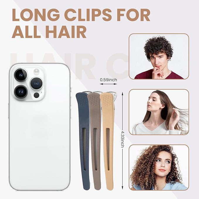 6PCS Hair Clips for Styling - No Crease Hair Clips for Women - Non Slip Duck Billed Hair Roller Clips with Silicone Band - Salon Hair Sectioning Clips - Multicolor