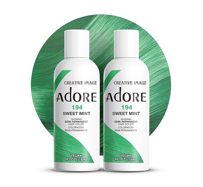 Adore Semi Permanent Hair Color (194 Sweet Mint) | Vegan & Cruelty-Free Green Hair Dye | No Ammonia, No Peroxide, No Alcohol | 4 Fl Oz Each (Pack of 2)