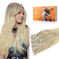DOORES Human Hair Extensions - Ash, Golden, and Platinum Blonde - 22 Inch, 7pcs, 110g - Invisi Edge Seamless Clip in Real Human Hair Straight