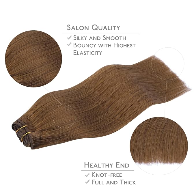 WENNALIFE Clip in Hair Extensions Real Human Hair, 22 Inch 120g 7pcs Human Hair Extensions Clip In Human Hair, Light Auburn Brown Hair Extensions Clip In Real Hair Coloured Remy Human Hair Extensions
