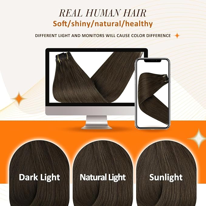 Full Shine Clip in Hair Extensions 16 inch 140g 8Pcs Seamless Clip in Hair Extensions Human Hair Brown Remy Hair Clip ins for Women