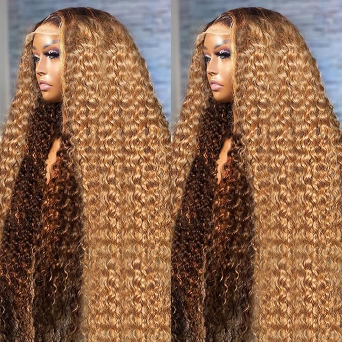 360 Honey Blonde Water Wave Wig Human Hair 4/27 Highlight Curly Wig Pre Plucked Ombre Lace Front Wig Human Hair Drawstring Wig Human Hair Drawstring Wig Human Hair Deep Wave Lace Front Wig 20 Inch