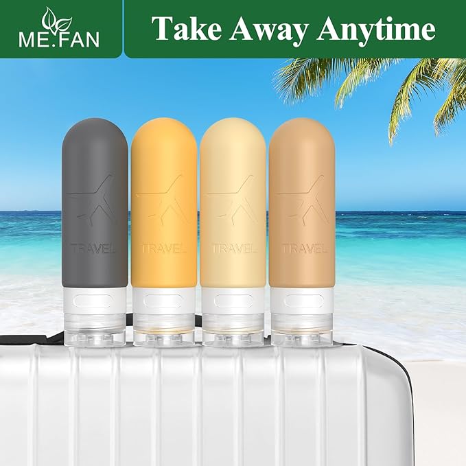 ME.FAN Travel Bottles for Toiletries, TSA Approved 3oz Travel Size Containers, Silicone Squeezable Portable Split Bottle, Travel Accessories for Conditioner, Shampoo, Lotion- 4 Pack Morandi