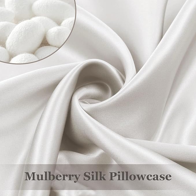 Adubor 100% Silk Pillowcase - Mulberry Silk Pillow Cases, 23 Momme 6A Grade Fibers, Silk Pillow Case for Hair and Skin Health, with Hidden Zipper (King 20''×36'', Lvory White, 1PC)