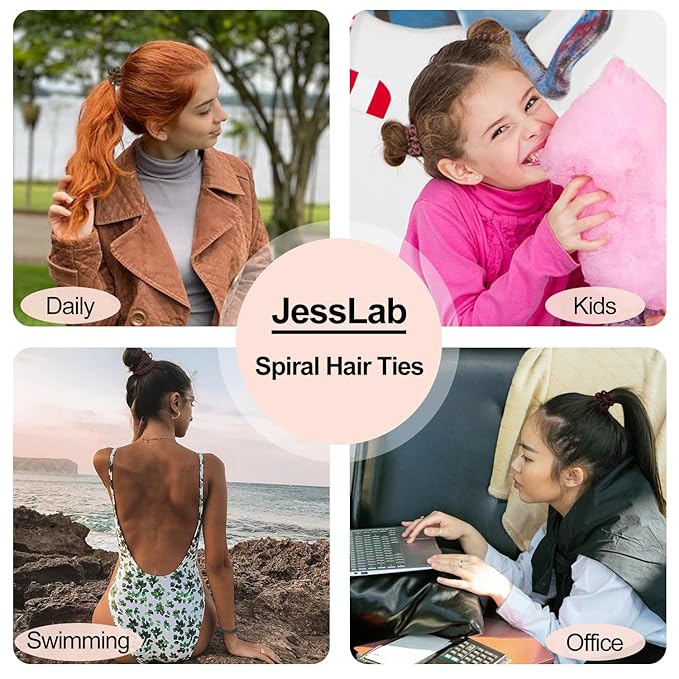 JessLab Spiral Hair Ties, 20 Pcs Traceless Phone Cord Hair Ties No Crease Spiral Bracelet Plastic Coil Ponytail Holders No-Damage Headband Hair Accessory for Girls Women Ladies (Dark Colored Matte)
