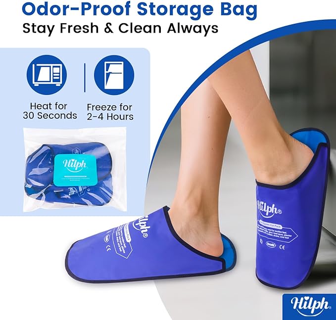 Hilph Foot Ice Pack Slippers for Plantar Fasciitis & Bunion 2 Packs, HSA or FSA Eligible Reusable Hot Cold Packs Gel Ice Slipper for Foot & Toes Pain, Gout, Foot Surgery, Neuropathy, Swollen (Blue)