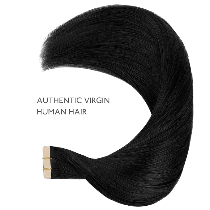 Wennalife Tape in Hair Extensions Human Hair Jet Black Tape in Extensions, 10pcs 20g 10 inch Remy Invisible Tape Ins Straight Colored Soft Real Human Hair Tape in Extensions Refill Set Extensions