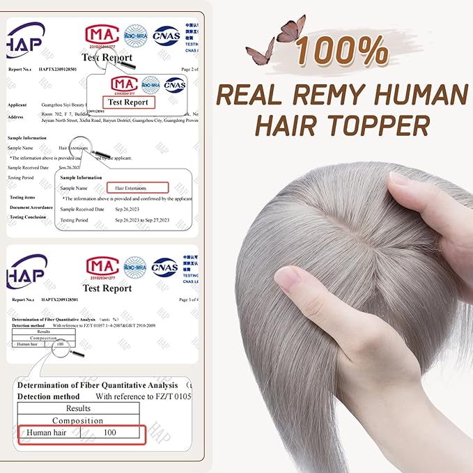 Rich Choices Real Human Hair Toppers for Women With Bang 100% Remy Human Hair Topper for Thinning Hair Clip in Silk Base Hair Topper 6 Inch GREY